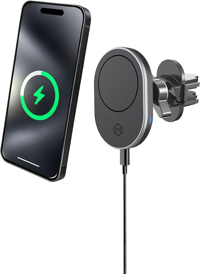 MagSafe Wireless Car Charger Air Vent Mount, 15W Fast Charging Magnetic Phone Holder, Strong N52 Magnets, 360° Rotation, Universal Car Charger for iPhone 17/16/15/14/Air/Galaxy