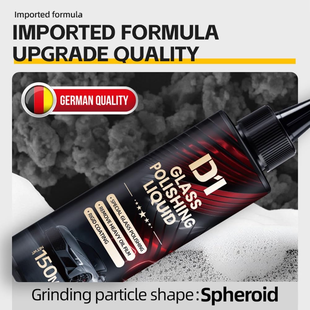 Bianca Glass Polishing Liquid D1, Bomini Car Glass Polishing Compound Windshield Cleaner Glass Oil Film Remover, Anti-Fog Hydrophobic Coating Spray, Scratches, Wiper Marks & Oil Film with Sponge