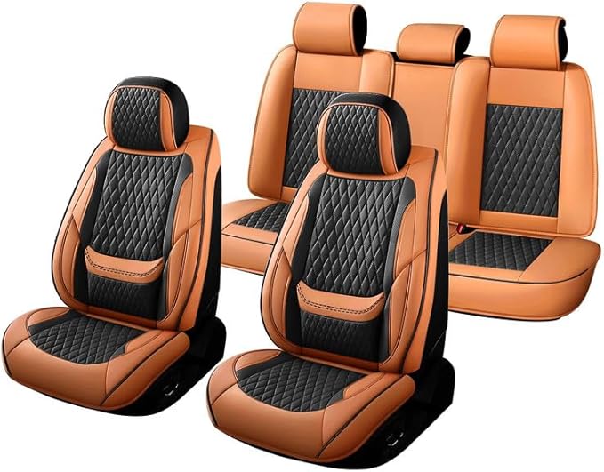 Car Seat Covers Full Set Custom Fit for Ford Ranger 2000-2026 - Premium Faux Leather with Lumbar Support | Breathable, Waterproof, Anti-Slip, Durable (Black&Brown,Full Set)