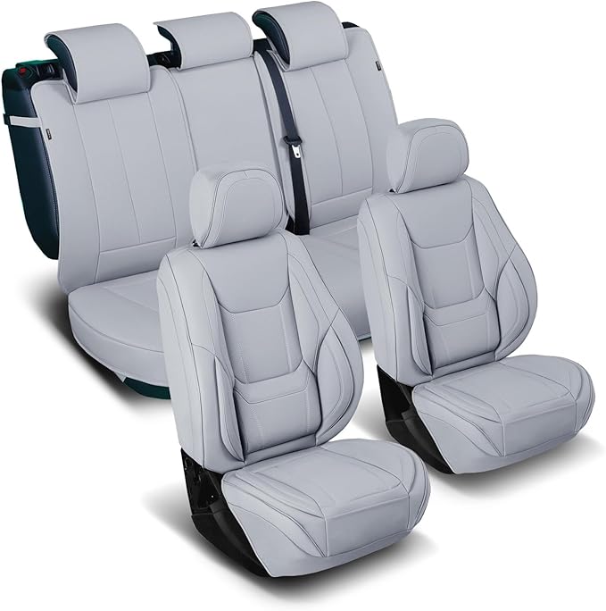 Coverland Custom Fit Car Seat Covers for Car Compatible with [2004-2008 Toyota Solara Convertible] Premium Water Resistant Leather Non-Slip Interior Protector [Full Set Gray - Size Chart X80]