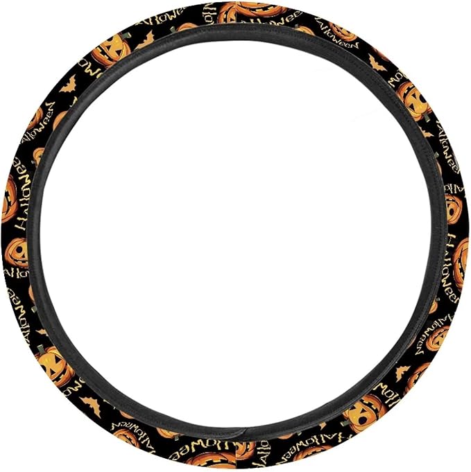 AFPANQZ Pumpkin Pattern Car Steering Wheel Cover Soft Sweat Absorbing Non-Slip Steering Wheel Covers 15 inch Universal Fit Alomost Cars SUVs Truck Halloween Car Interior Decoration