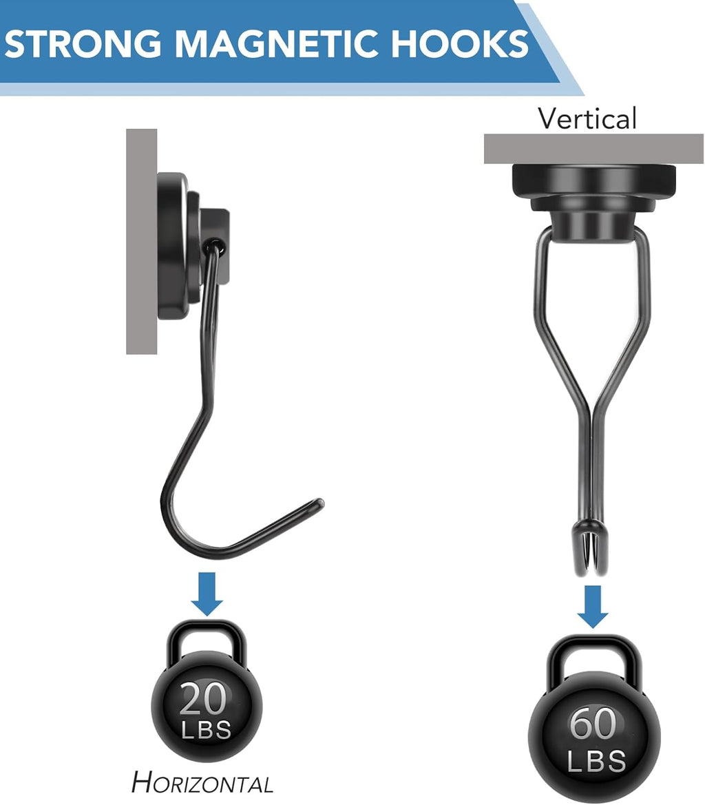 DIYMAG Swivel Swing Magnetic Hooks,Black Strong Heavy Duty Neodymium Magnet Hooks - Great for Your Refrigerator and Other Magnetic Surfaces