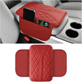 Car Center Console Cover, Leather Vehicle Armrest Box Pad with 2 Storage Bags, Automotive Interior Arm Rest Cushion Protector Accessories, Universal for SUV Sedan Truck (Wine Red)