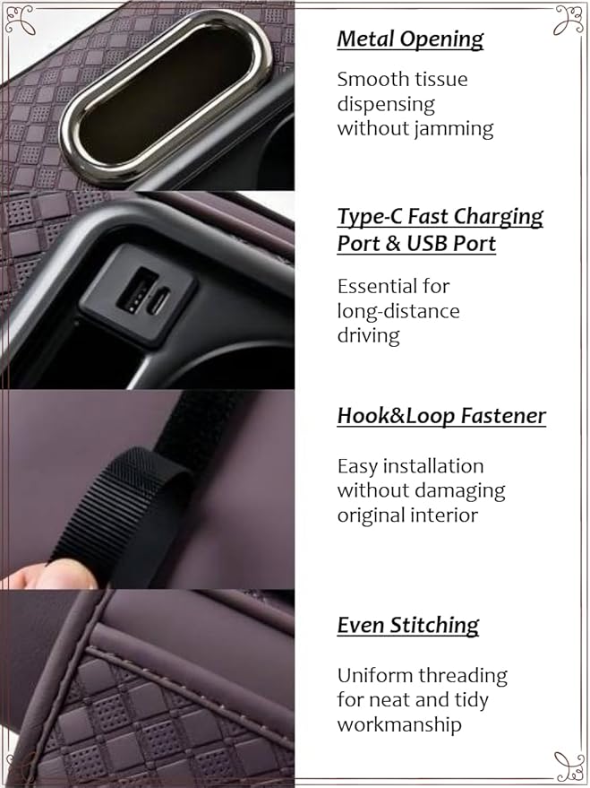 2026 Enhanced Car Center Console Armrest Cushion with USB& Type-C Charging, PU Leather Console Pad with Cup Holders, Storage& Tissue Outlet for Most Vehicles (Flat Version, Beige)