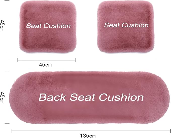 Plush Car Seat Cushion, Soft Warm Fuzzy Faux Rabbit Fur Fluffy Plush Auto Seat Cover Vehicle Car Front and Back Seat Protector Pad with Non-Slip Backing Cushion Interior Universal Fit (Brown,3PCS)