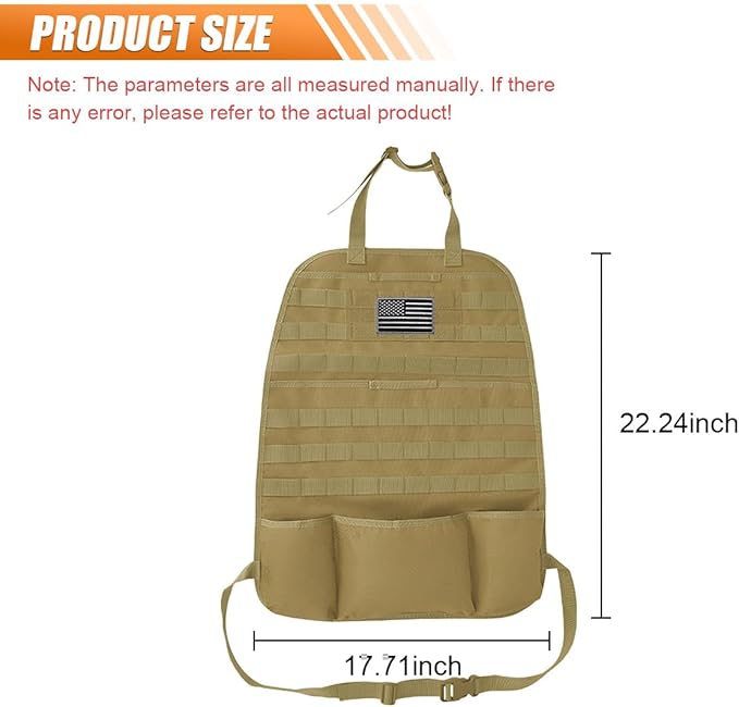 Tactical Molle Car Seat Back Organizer, Vehicle Panel Car Seat Back Cover Protector with 5 Storage Pouch, Universal Backseat Storage Organizer with USA Flag Patch for Car SUV (Khaki-2 Pcs)