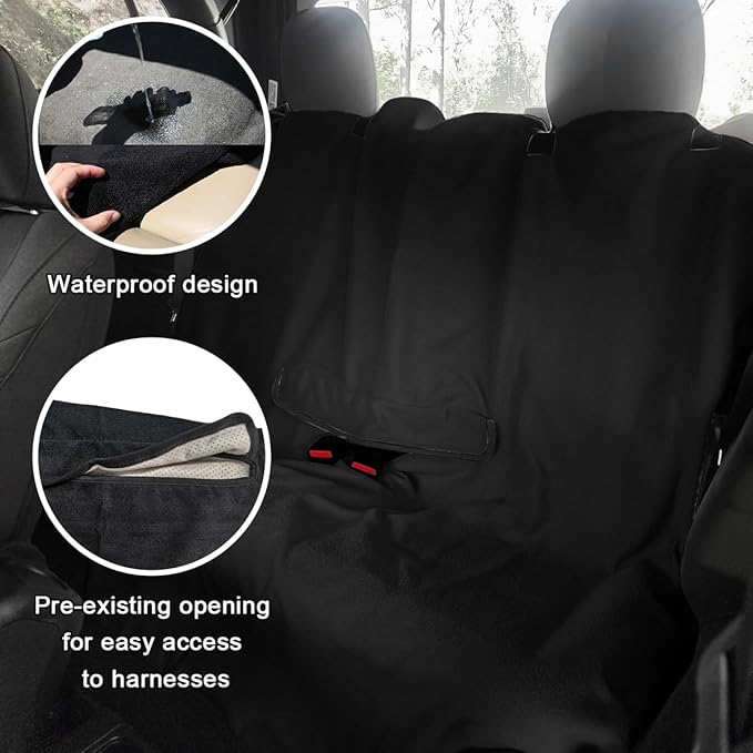 Car Towel Seat Cover, Waterproof Sweating Non-Slip Premium Soft Towel Carseat Protector, Universal Machine Washable Car Truck SUV Front Seat Cover for Gym Workout Beach Hiking (Black, Rear)
