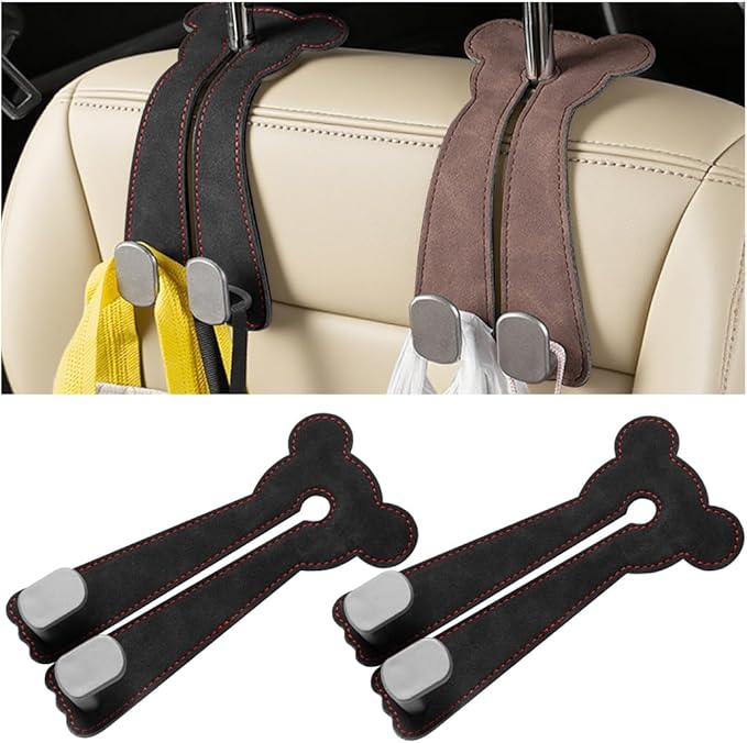 Car Seat Headrest Hook, 2PCS Cute 2 In 1 Vehicle Backseat Hanger Storage Double Hook with Phone Holder, Auto Interior Hanging Organizer Accessories, Universal for SUV Sedan Truck (Black)