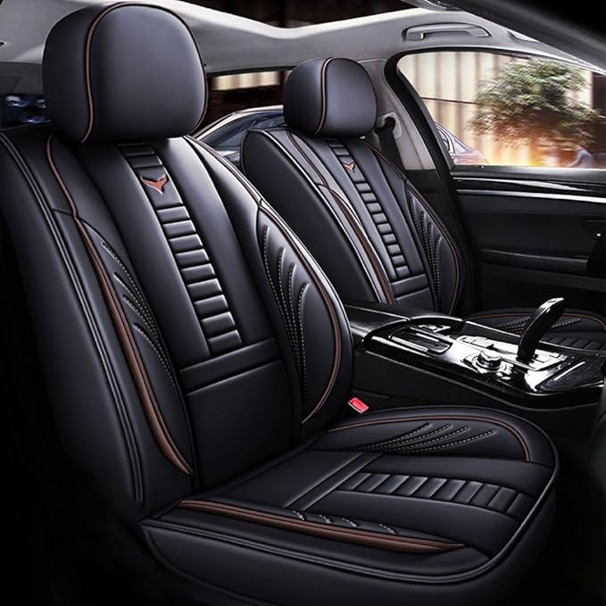 for Chevy Equinox Seat Covers 2005-2026, Full Coverage Customized Car Seat Covers, Premium Leather Waterproof Stain-Resistant Easy to Install (Standard 2 Seats, Black&Coffee)