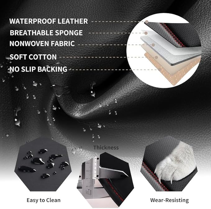 Car Seat Covers Full Set Custom Fit for Buick Century 1997-2005-Luxury Leather with Lumbar Support, Breathable, Waterproof, Anti-Slip, Durable, Easy to Install (Black&Red,Full Set)