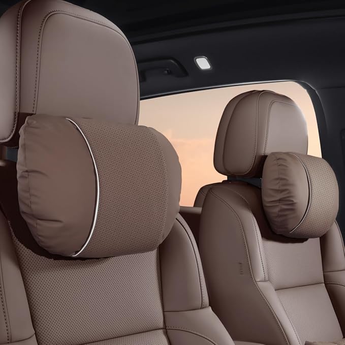 2 Pcs Car Headrest Neck Pillow for Driving,Premium Skin-Feeling Napa Leather Soft and Comfortable Headrest,Two Gears of Height Adjustment Car Seat Headrest Pillow Car Interior Accessories