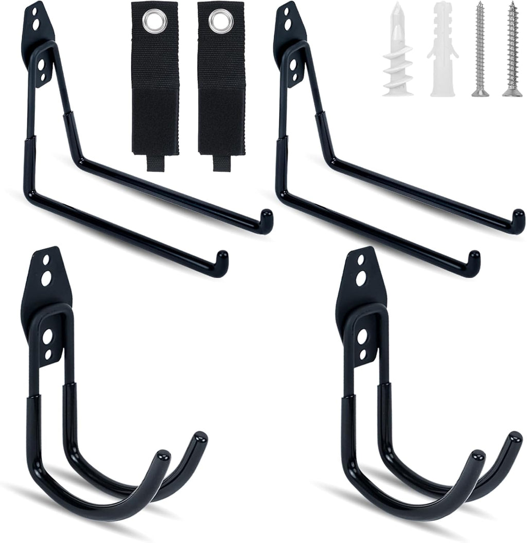 6 Pack Garage Hooks, Large Utility Wall Mount Garage Hooks Heavy Duty with Multiple Welding Spots, Garage Organization for Hanging Garden & Shed Tools, Bike, Ladder, Hose and More(Black)