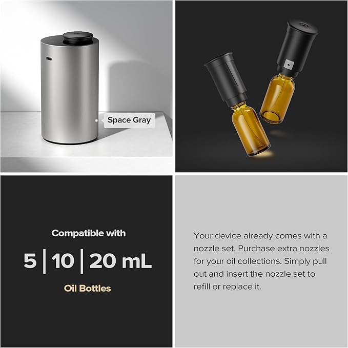 Airversa Waterless Essential Oil Diffuser for Home, Rechargeable and Portable Scent Diffuser with 3 Countdown Timers & Mist Levels for Car Room Studio Office, Scenta Lux Premium Metal Gold