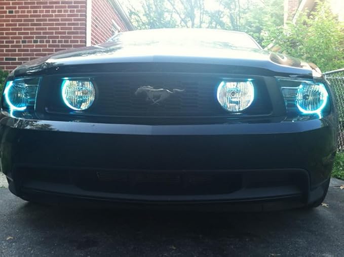 iJDMTOY 7-Color RGB LED Halo Ring Lighting Kit Compatible with 2005-2012 Ford Mustang Reflector Halogen Front Road Illuminating Light Retrofit w/Adjustable Setting