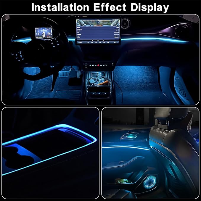 EL Wire Interior Car LED Strip Lights, LEDCARE 16.5FT USB Neon Glowing Strobing Electroluminescent Wire Strip with 6mm Sewing Edge, Ambient Lighting Kits for Car Inside Decoration (Ice Blue)