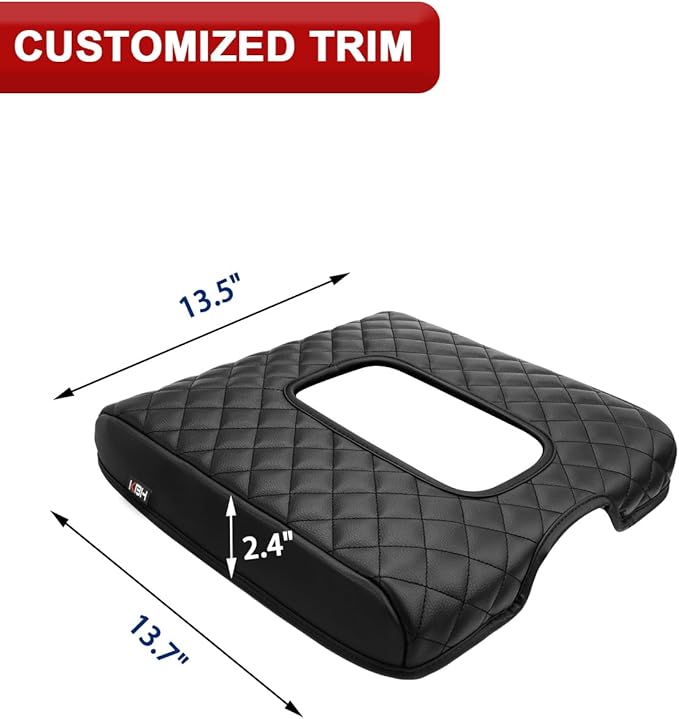 KBH Center Console Armrest Cushion Cover for 2014-2018 Chevy Silverado, GMC Sierra, 40/20/40 Split Bench Jump Seat, Vinyl Leather Trim, Anti-Scratch, Black