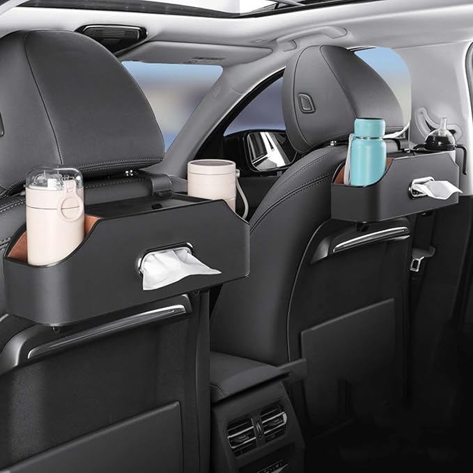 3-in-1 Car Backseat Organizer, 2026 Upgraded Multifunctional Car Seat Back Storage Box, Backseat Car Organizer with 2 Cup Holders, Tissue Box & Hooks, Universal Car Essentials (2Pack B)