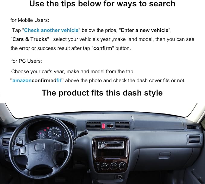 Dash Cover Mat Custom Fit for Honda CRV Dashboard Cover Pad Cap Carpet Protector J244 (Black)