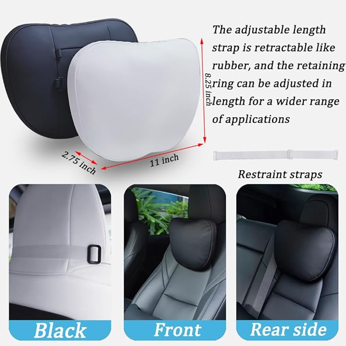 Seat Headrest Neck Pillow for Tesla Model 3 ModelY/S/X Uniquely Designed Neck Pillow Seat Headreck Cushion Nappa Leather Neck Support Car Accessories (1 pcs Black)