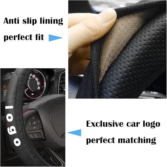 Black Leather Steering Wheel Cover,Elastic Breathable Design,Universal 14-15 Inch Compatible with K5 K3 Forte Stinger Cerato Soul GT Car Accessories