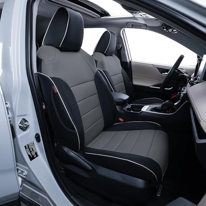 EKR Rav4 Seat Covers Custom Fit for Toyota Rav4 (Hybrid) SE/XSE & (PHEV) GR Sport 2026,Waterproof Car Seat Cover Full Set for SUV,Factory-Style Interior Upgrade,Faux Leather(Black/Gray)