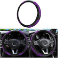 Car Steering Wheel Cover, Microfiber PU Leather Elastic Carbon Fiber Auto Steering Wheel Protector, 15 Inch Breathable Anti-Slip for Women Men, Car Interior Accessories for Most Cars (Black/Purple)