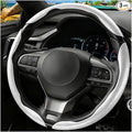 3PCS Carbon Fiber Car Steering Wheel Cover, Leather Segmented Anti-Skid Steering Wheel Protector, Snap on Automotive Interior Protection Accessories, Universal for Vehicles (White)