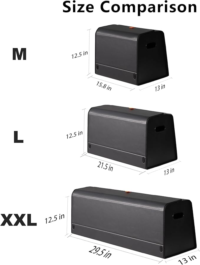 XDV Trunk Organizers, Car Organizers, Storage Solutions, and Car Storage Organizers for SUVs, Sedans, Back Seats, and Luxury Vehicles with Lid, Leather, Small, Large Car shoes box (Plain Black, XXL)