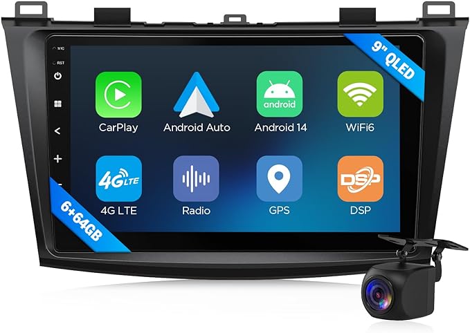 Eonon 9" Car Stereo for Mazda 3 2010-2013, QCM6225-AD Octa Core 6+64GB, Wireless CarPlay & Android Auto Car Radio, Touchscreen QLED Car Stereo Receiver, 4G LTE/Bluetooth/HDMI/SWC - M3BLX6S Upgrade