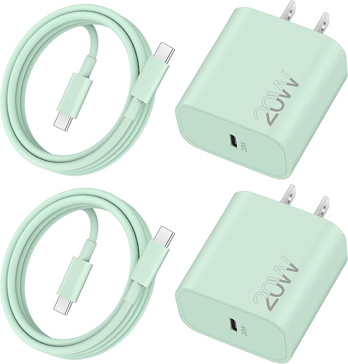20W Fast Charger for iPhone 17/17 Pro Max/Air/17e/16/16 Pro Max/Plus, iPad Pro 13/12.9/11 inch, iPad 10th/Mini 6, AirPods, 2Pack USB C Wall Charger Type C Fast Charging Block with 3FT USB C to C Cable