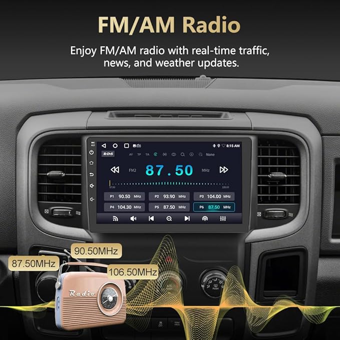 Android 13 Car Radio for Dodge RAM 1500 2500 3500 2013-2018 with Wireless CarPlay Android Auto, 9'' Touch Screen Radio Replacement 2G Ram 32G ROM(Only fit Manual AC)