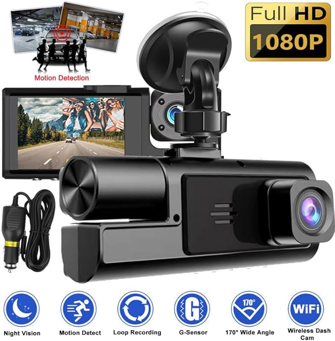 WiFi 1080P Dual Dash Camera for Car Front and Inside Dashcam Car Security Video Recorder,170°Wide Angle Vehicle Cam,WDR,G-Sensor,Loop Recording,Night Vision (WiFi Dual Dash Cam Without Card)
