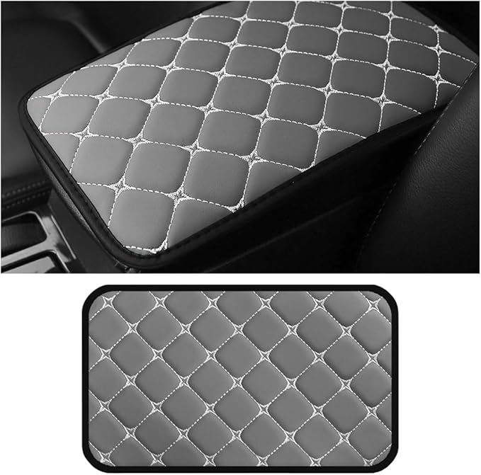 HZEL Car Center Console Cushion Pad, PU Leather Vehicle Armrest Protection Cover, Waterproof Automotive Interior Arm Rest Seat Box Mat Accessories, Universal for SUV, Sedan, Truck (Gray)