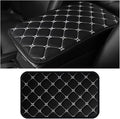 HZEL Car Center Console Cushion Pad, PU Leather Vehicle Armrest Protection Cover, Waterproof Automotive Interior Arm Rest Seat Box Mat Accessories, Universal for SUV, Sedan, Truck (Black/White)