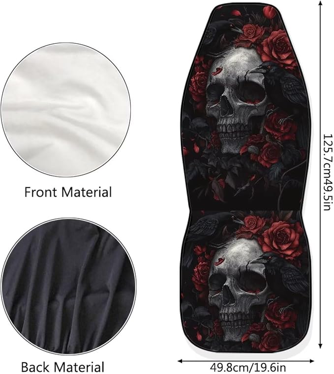 ELEQIN Gothic Raven Skull Car Seat Covers Two Front Only for Car, Automotive Interior Covers, Quick Setup Universal Fit Seat Covers for Car, Truck, SUV