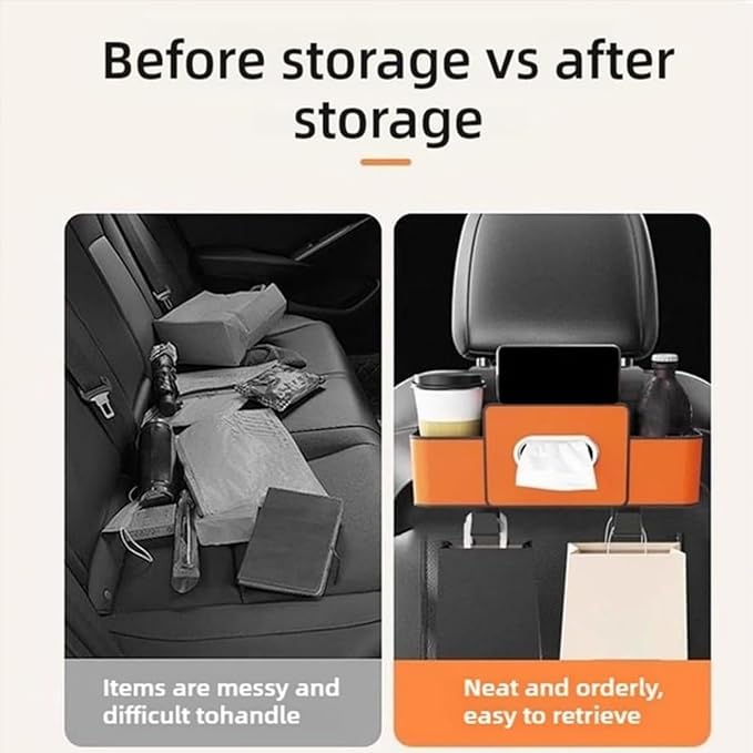 3-in-1 Car Backseat Organizer with Dual Cup Holders, Seat Back Storage Box, Built-in Tissue Holder, Adjustable Universal Design for Neat and Practical Car Interior Storage (Black)