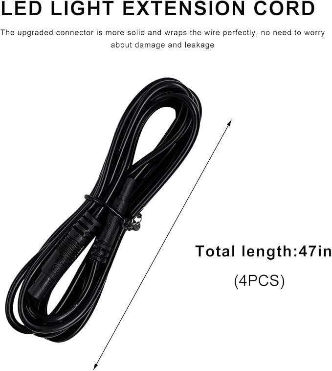 Ohleats RGB LED Rock Lights Extension Cable, 47 Inch/3.9 Ft RGB Cable Cord for Multi Color Underglow Rock Light Kits, Vehicle Wheel Well Lights Extension Wire, Car Accessories (4PCS)