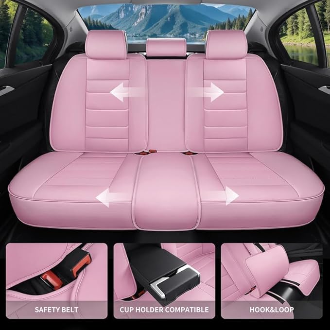 Car Seat Covers Custom Fit for Chevrolet/Chevy Spark 2012-2022, Premium Faux Leather Waterproof Car Seat Protectors with Lumbar Support, Breathable Anti-Slip Easy to Install(Pink,Full Set)