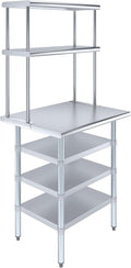 Amgood 24" x 30" Stainless Steel Work Table with 3 Shelves and 12" Wide Double Tier Overshelf | Metal Kitchen Prep Table & Shelving Combo | NSF