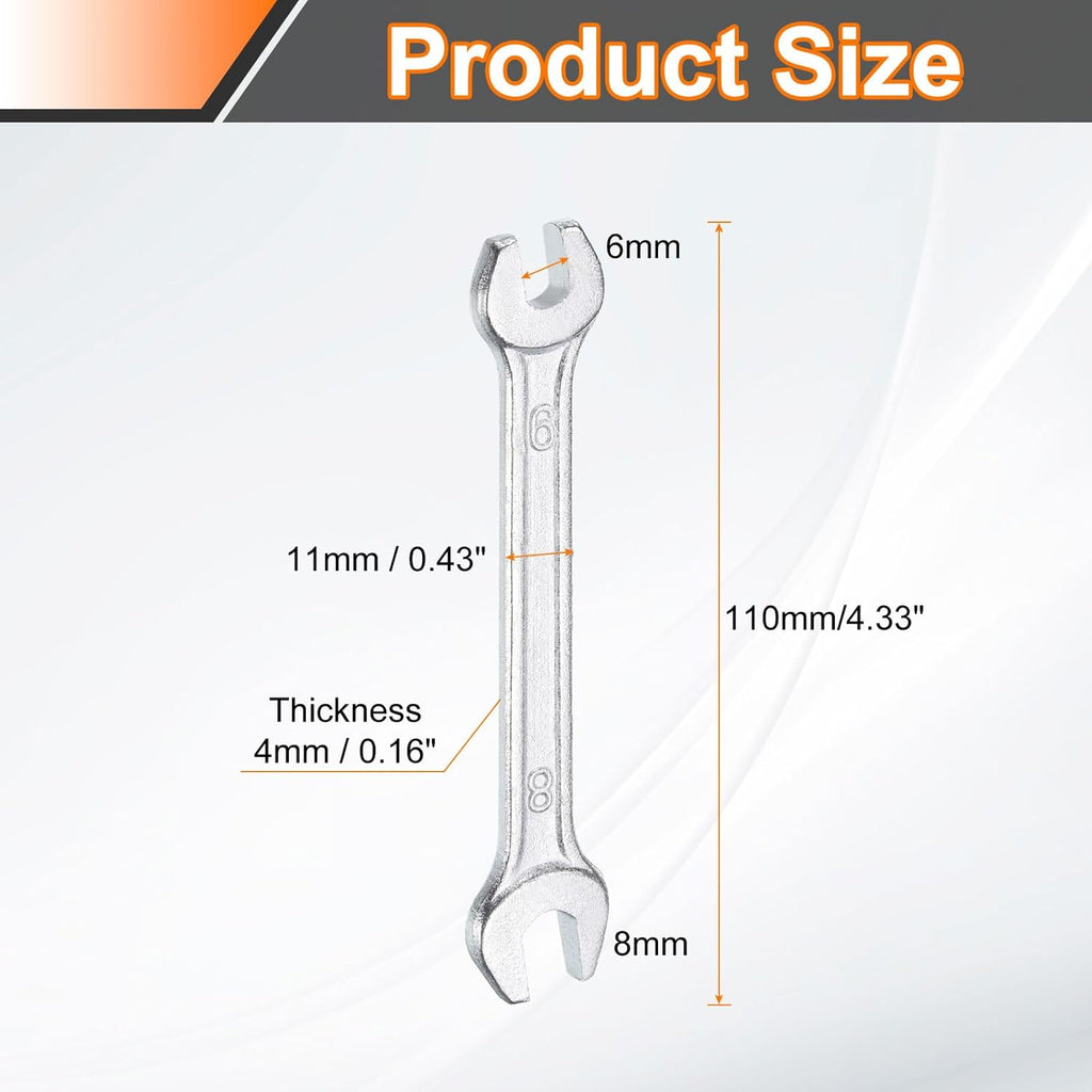 HARFINGTON Double Open End Wrench 6mm x 8mm Metric 15 Degree Offset Angle Small Flat Head Wrench Galvanizing Open Ended Spanner for Automotive Repair Furniture Assembly
