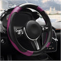 Car Steering Wheel Cover, 15 Inch Anti-Slip Stretch Leather Steering Wheel Protector, Comfortable Breathable Sporty Steering Wheel Cover for Women Men, Car Accessories (Black & Purple)
