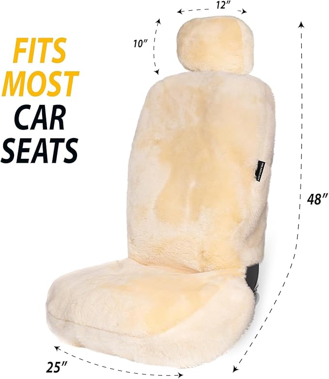 Sheepskin Seat Covers Fuzzy Car Seat Covers Ivory Australian Merino Wool Fluffy Fur Auto Accessories All Season Protection For Your Seats Universal Fits Most Car Suv Airbag Compatible 4- Pack