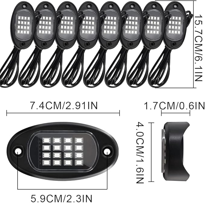 Kairiyard 8 Pods Rock Lights, RGB LED Rock Lights APP Control Music Mode Multilcolor Waterproof Underglow kit for Trucks Car ATV UTV RZR SUV