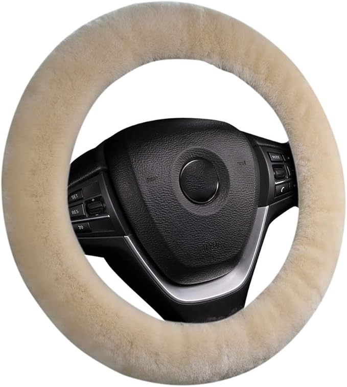3Pcs/Set Pure Wool Fur Furry Steering Wheel Cover, Soft Fluffy Handbrake Cover Gear Shift Cover for Women Car SUV Truck Australia Sheepskin Accessories