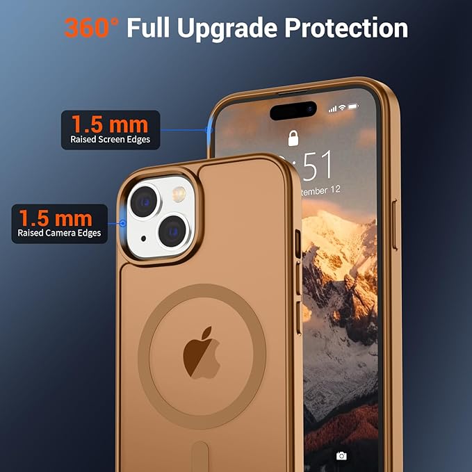 SUPFINE Magnetic for iPhone 15 Case (Compatible with MagSafe) (Military Grade Drop Protection) Translucent Matte Shockproof with Anti-Fingerprint Phone Case,Brown