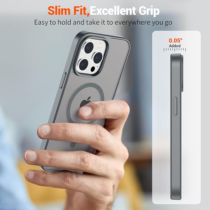 SUPFINE Magnetic for iPhone 13 Pro Max Case (Compatible with MagSafe) (Military Grade Drop Protection) Slim Translucent Matte Shockproof with Anti-Fingerprint Phone Case,Gray