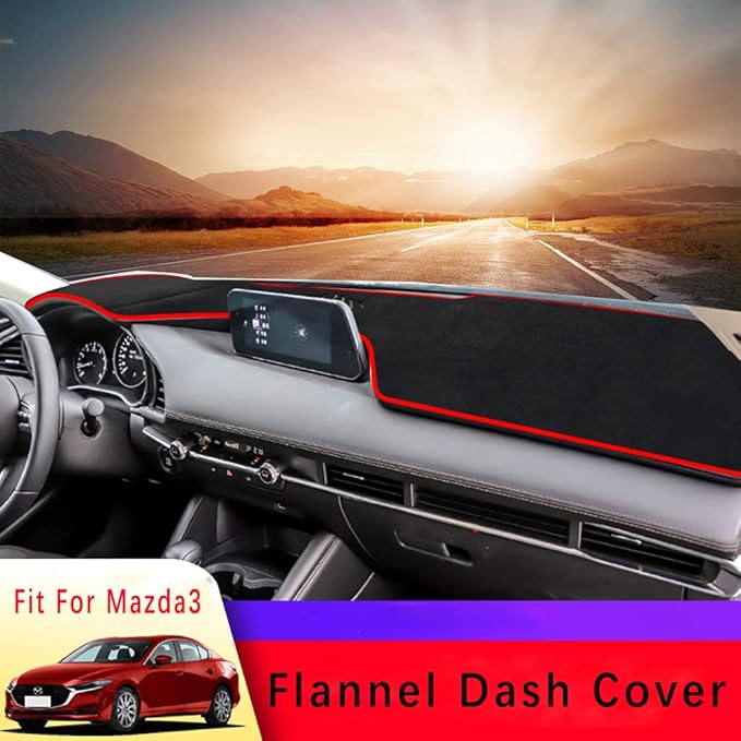 Beerte Black Car Dashboard Center Console Cover Fit for Mazda 3 Sedan&Hatchback 2019 2020 2021 Protector Sunshield Cover Dash Mat Pad (Flannel)