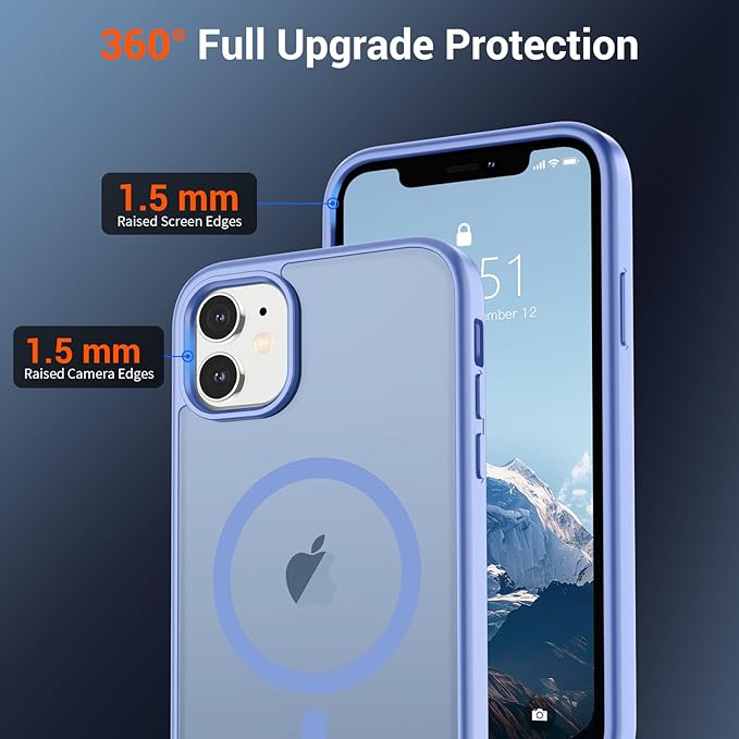 SUPFINE Magnetic for iPhone 12 Mini Case & iPhone 13 Mini Case with Screen Protector (Compatible with MagSafe) (Military Grade Drop Protection) Translucent Matte Shockproof Phone Cover,Blue Purple