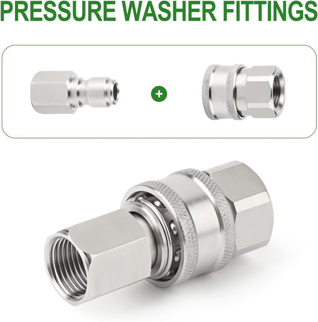 TAISHER 4PCS 304 Stainless Steel Pressure Washer Adapter Kit, Quick Connect Fittings，3/8" Female