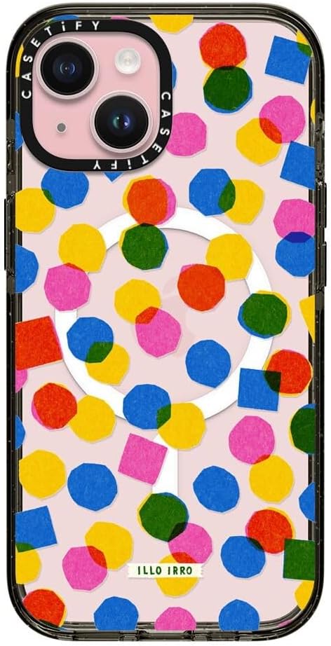 CASETiFY Impact iPhone 15 Case [Slim/Compatible with Magsafe / 8.2 ft. 4X Military Grade Drop Protection] - Riso Polka by ILLO IRRO/Asahi Nagata - Clear Black
